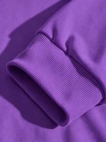 Women's Loose Fit Knitted Fabric Sweatshirt,Purple Drop Shoulder Long Sleeve Round Neck Pullover For Everyday Comfort,Autumn Winte Y2K Street Outings - Purple - View 9