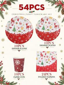 10/20pcs Christmas Disposable Paper Tableware Set (Includes 7-Inch And 9-Inch Plates, Cups, Napkins, Straws), Printed With Reindeer, Christmas Tree, Bell, Gift, Sleigh And Red Border Patterns, Suitable For Christmas Party, Holiday Dinner, Winter Celebration And Holiday Table Setting. - Multi-color 11 - View 12