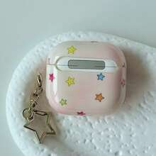 Minimalist Gentle Cute Style Star Pattern TPU Wireless Earphone Protective Case Compatible With AirPodsPro3 AirPods4 AirPods5 AirPodsPro AirPodsPro2 Earphone Cover With Pendant - Baby Pink - View 6