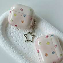 Minimalist Gentle Cute Style Star Pattern TPU Wireless Earphone Protective Case Compatible With AirPodsPro3 AirPods4 AirPods5 AirPodsPro AirPodsPro2 Earphone Cover With Pendant - Baby Pink - View 3