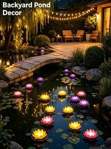 6 件 LED 漂浮防水莲花灯，LED 防水莲花夜灯，用于泳池装饰的防水莲花灯，适用于许愿、河流或泳池装饰、圣诞花园水池喷泉装饰灯 - 顏色隨機 - 查看 2
