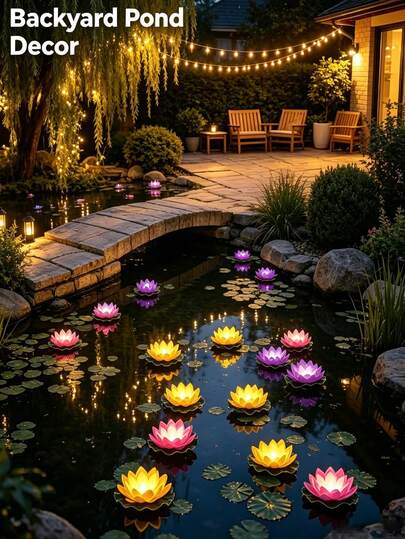 6 件 LED 漂浮防水莲花灯，LED 防水莲花夜灯，用于泳池装饰的防水莲花灯，适用于许愿、河流或泳池装饰、圣诞花园水池喷泉装饰灯