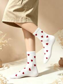 5 Pairs Minimalist Small Heart Jacquard Mid-Calf Socks, Multi-Color All-Match Heart Pattern Socks, Versatile Casual Socks For Girls - Multicolor - View 4
