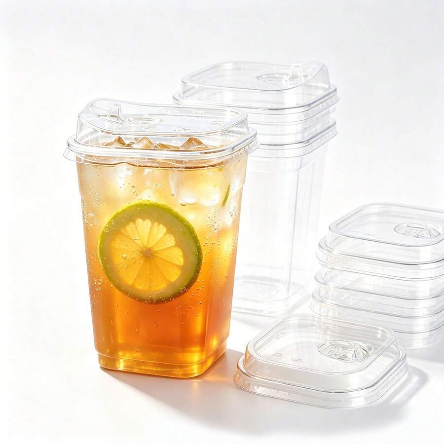 1/10/20/30/40/50/100pcs Square Anti-Tip Beverage Cups 500ml, Iced ...