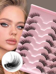 ENCHUW 16 Pairs False Eyelashes Fluffy Lashes With Clear Band Lashes Fake Eyelashes Curling Strip Lashes For Daily Wear - Black - View 1