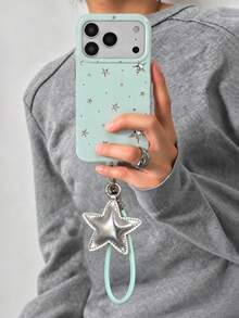 Y2K Cute Bling Star Pattern Glossy Phone Case Compatible With Iphone 18 Pro Max 18 Pro 17 Pro Max 17 Pro 17 16 Pro Max 16 Pro 16 15 Pro Max 15 Pro 15 14 Pro Max 14 Pro 14 13 Pro Max 13 Pro 13 12 11 Stylish Star Pendant ShortRope Soft Protective Cover - Mint Green - View 4