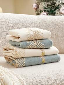 1Pc Corded Embroidery Christmas Tree Pillow Case, Chenille Decorative Cushion Cover With Hidden Zipper, Sofa Home Christmas Decor, Pillow Insert Not Included - Beige - View 8