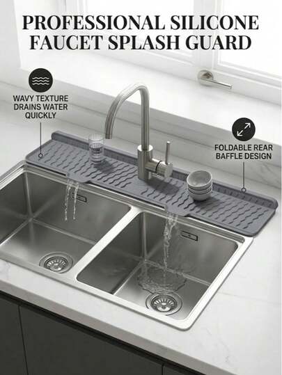 Faucet Drip Tray, Kitchen Silicone Mat, Foldable Splash Guard Drainer, Dish Drying Mat, Non-Slip Heat-Resistant Splash Pad, Kitchen Sink Countertop Waterproof Protection Mat, Suitable For Kitchen And Bathroom, Kitchen Supplies, Home Essentials, Summer Kitchen Cleaning Must-Haves, Halloween/Party/Family Essentials