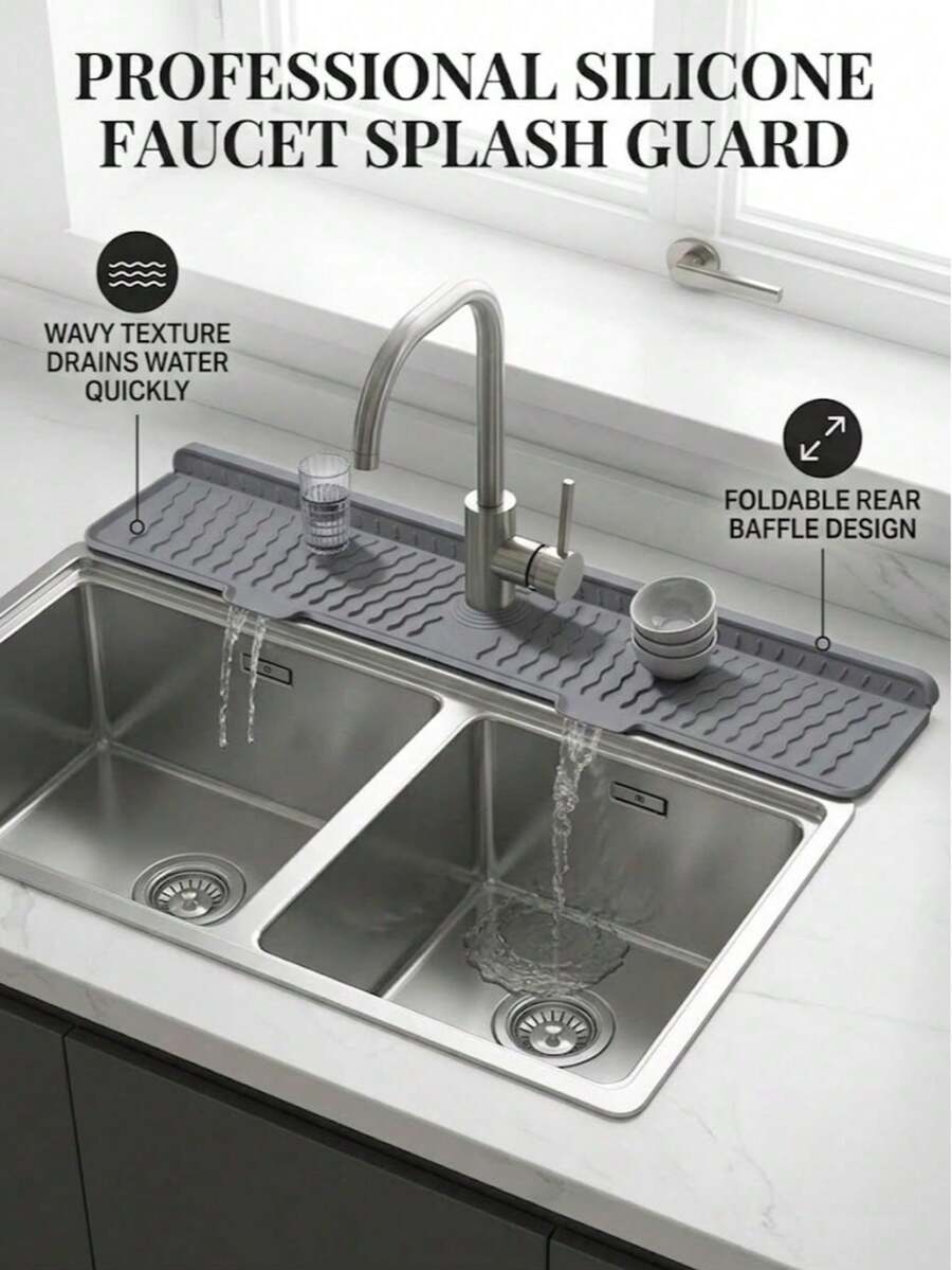 Faucet Drip Tray, Kitchen Silicone Mat, Foldable Splash Guard Drainer, Dish Drying Mat, Non-Slip Heat-Resistant Splash Pad, Kitchen Sink Countertop Waterproof Protection Mat, Suitable For Kitchen And Bathroom, Kitchen Supplies, Home Essentials, Summer Kitchen Cleaning Must-Haves, Halloween/Party/Family Essentials - Multicolor - View 1