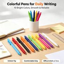 DOWMOO Pulpen Ballpoint yang Dapat Ditarik, 10 Warna, Ukuran 0,5mm, Pulpen Menulis Halus untuk Kantor, Sekolah, dan Pelajar - Set - View 2