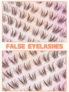 80 Clusters Brown Cartoon False Eyelashes, Natural 3D Segmented Eyelash Clusters, DIY Single Cluster Eyelashes For Beginners, Atmospheric Eye Makeup, No Glue Needed, Simple And Convenient - C - View 3