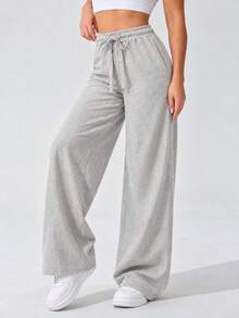 High Waist Wide Leg Sweatpants For Women Drawstring Casual Loose Fit Lounge Pants For Daily Wear Yoga Training And Home - Beige - View 4