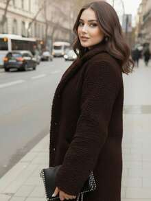 Women's Plush Button-Front Coat - Brown - View 7