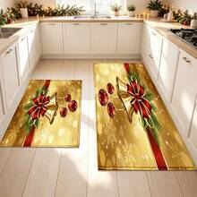 1pc Kitchen Floor Mat, Soft Faux Cashmere Material, Holy Gold Style Christmas Bell Pattern, Kitchen, Entryway, Front Door, Bedroom Door, Bathroom Anti-Slip Mat, Holiday Atmosphere Home Decor, Suitable For Multiple Scenes, Room Decoration, Holiday Gift - Multicolor - View 2