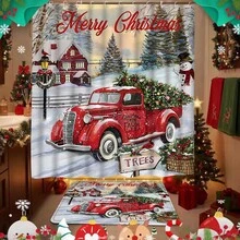 1pc/4pcs Christmas Snowman Shower Curtain Set: 4-Piece Bathroom Decor With Rug, Toilet Lid Cover And Mat, Suitable For Holiday Celebration - A - View 7