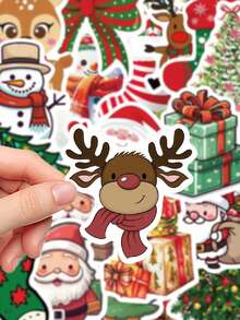 100pcs Santa Claus Stickers Christmas Gifts Adorable Cartoon Laptop Notebooks Mobile Phone Case Decorative Stickers - A - View 7