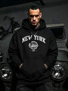 DOPE | 美式學院風 NEW YORK 1987 印花黑色連帽衛衣 男士復古連帽上衣品牌上衣 - 黑色 - 查看 7