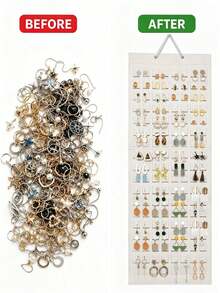 No-Drill Wall-Mounted Earring Storage Rack, Large Black Felt Jewelry Storage Bag, Multi-Hook Design, No-Nail Hanging Roll-Up Jewelry Organizer For Vanity Or Travel - Multicolor - View 10