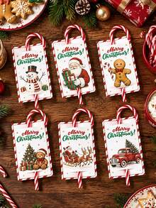 48Pcs Christmas Candy Cane Gift Cards, Vintage Christmas Paper Cards, Santa Claus Snowman Reindeer Gingerbread Design Christmas Gift Tags, Holiday Gift Packaging, Christmas Gift Wrapping, Christmas Gift Packaging, Christmas Decoration, Christmas Party Supplies, Home Gathering Supplies, Christmas Gifts, Merry Christmas, Home Decor, Table Decor, Christmas Party Offers, 2026 Christmas Decoration, Christmas - Multicolor - View 6