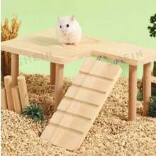 1 Set Solid Wood Two-Tier Platform Table With Ladder Hamster Rutile Chicken Golden Bear Climbing Stairs Hideout House Landscaping Platform Suitable For Small - one-size - View 2