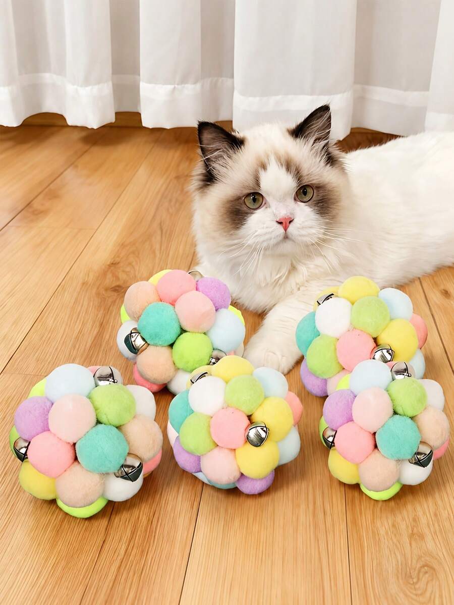 Interactive Cat Plush Ball - Soft Plush Ball With Gentle Colors And Multiple Color Options - Suitable For Indoor/Playable Chewable Cat Toy - Soft Fur Ball For Kittens And Adult Cats - No Small Parts - Cat Toy Accessories, Interactive Cat Ball, Soft Cat Ball, Cat Ball - Multicolor - View 1