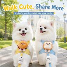 Cute Hamburger & Toast Doll Cat Harness And Leash Set, Escape‑Proof Adjustable Soft Pet Vest Harness For Kitten Small Dog Outdoor Walking - Multicolor - View 10