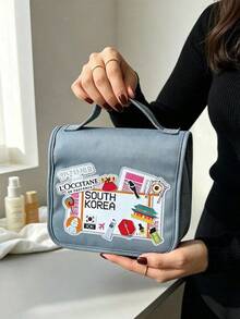 L'Occitane Women's Soft Fabric Zipper Makeup Bag, Daily Cosmetic Storage Bag, Waterproof Travel Toiletry Bag, 3 Design Options, Skincare Gift Set - Dusty Blue - View 6