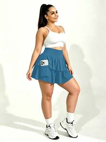 Plus Size Women's Tennis Skort, Pleated Sports Skirt With Pockets, High Waist Golf Skort, Suitable For Fitness And Workout - Blue - View 6