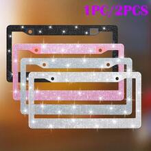 Glitter License Plate Frame, UniversalRhinestone Plastic License Plate Frame, Rust-Proof Plastic License Plate Holder For Women, Zone Tech Shiny Bling License Plate Cover Frame , Stainless Steel Car Accessories With Diamond Sparkle Glitter Caps - A - View 2