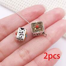 2pcs Carved Alloy Beads Dual Color Inlaid Gemstone Round Square Barrel Beads For DIY Handmade Mala Bracelet Necklace Craft Supplies - Multicolor - View 14