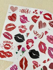 4 Sheets Lips And Mouth Pattern Temporary Tattoo Stickers, Waterproof Flower, Rose, Heart Tattoo Stickers, Suitable For Face, Neck, Arm Wedding Party Body Decor, Red Lips Body Stickers For Valentine's Day Body Art, Fake Tattoo For Women And Men - Red - View 5