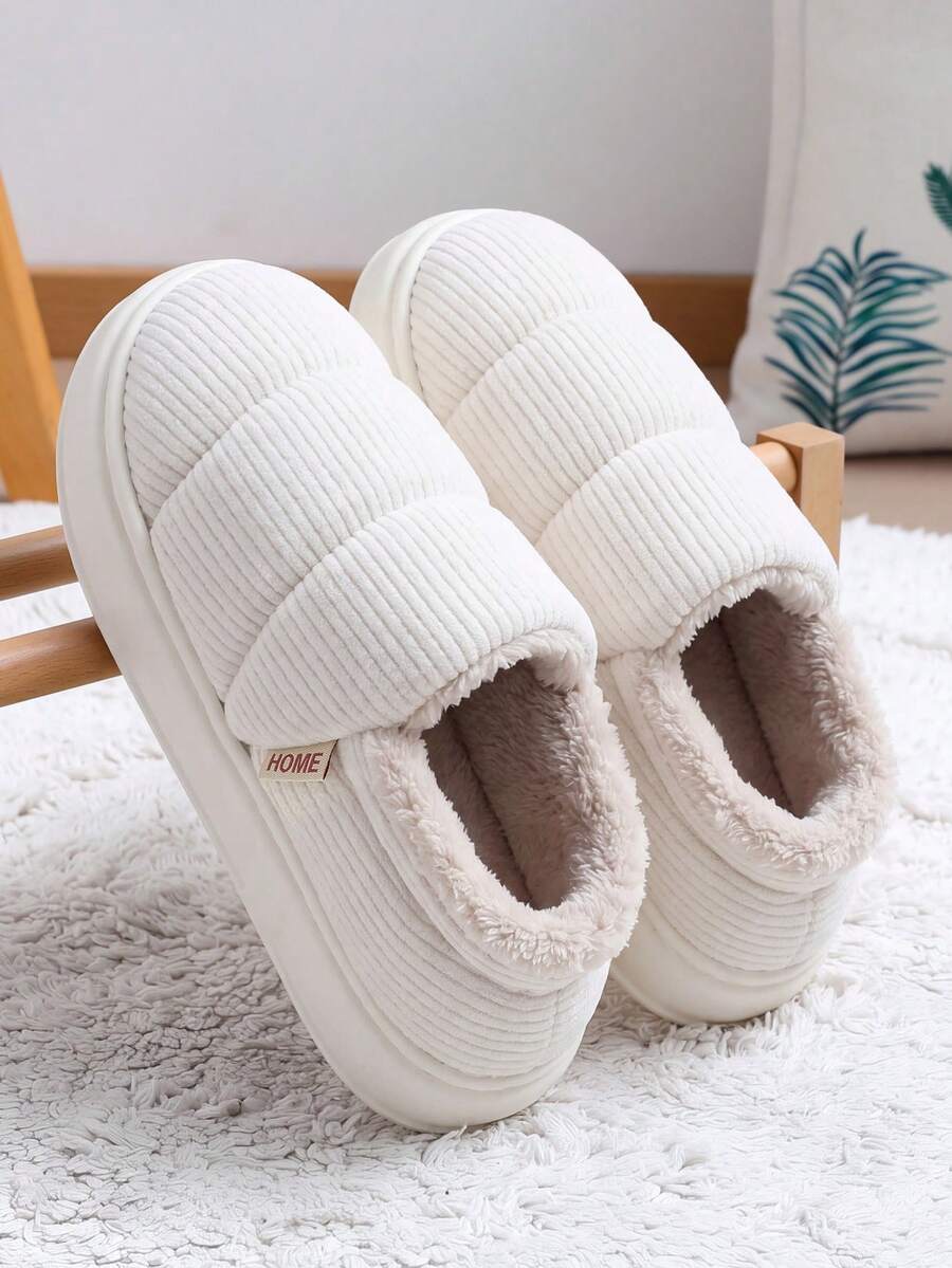 Women's Knitted Closed-Toe Slippers 2026 Autumn/Winter Plush Thickened Warm Minimalist Indoor Home Shoes