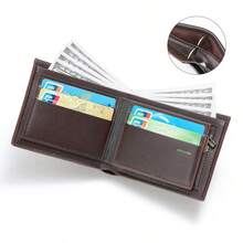 Business Style Men's Wallet With Multiple Card Slots For ID, Bank Cards, Transit Cards, Built-In Zipper Coin Pocket For Coins And Cash, Classic PU Lychee Texture Short Bifold Wallet With Large Capacity Bill Compartment, Black, Christmas And Thanksgiving Gift For Boyfriend And Father - Multicolor - View 6