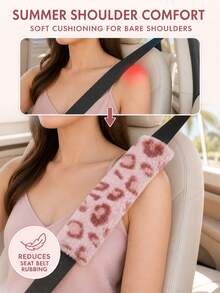 1pc Car Seat Belt Cover, Plush Leopard Print Soft Strap Pad In Multiple Colors For Daily Commute, Travel And Road Trips, Birthday, Valentine's Day And Christmas Gift For Women And Men Drivers - A - View 4