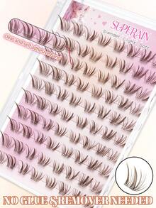 80 Clusters Brown Cartoon False Eyelashes, Natural 3D Segmented Eyelash Clusters, DIY Single Cluster Eyelashes For Beginners, Atmospheric Eye Makeup, No Glue Needed, Simple And Convenient - C - View 8