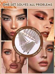 [Champagne Gold]30/9/7/3 Pcs Makeup Brush Set, Premium Synthetic Hair Eyeshadow Blending Brush Set, Cosmetic Tools - Coffee Brown - View 3