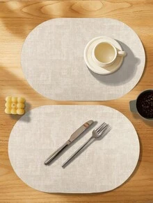 1/2/4/8pcs Dual-Color Fabric Texture Leather Placemats, Washable Heat-Resistant Coasters, Wipe Clean Faux Leather Placemats, Non-Slip Waterproof For Indoor And Outdoor Use - Multicolor - View 10