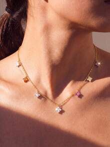 1pc Fashion Pure Silver Cross Pendant Necklace, Suitable For Women's Daily Wear And Accessory Matching - Colorful Flowers - View 2