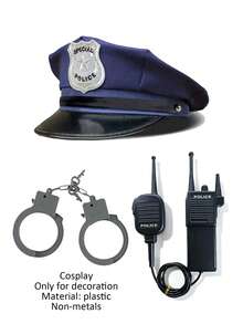 Multi-Piece Costume Accessory Set, Octagonal Hat, Cosplay Walkie-Talkie, Police Costume, Halloween, Valentine's Day, Party, Event, Dress-Up - Multicolor - View 1