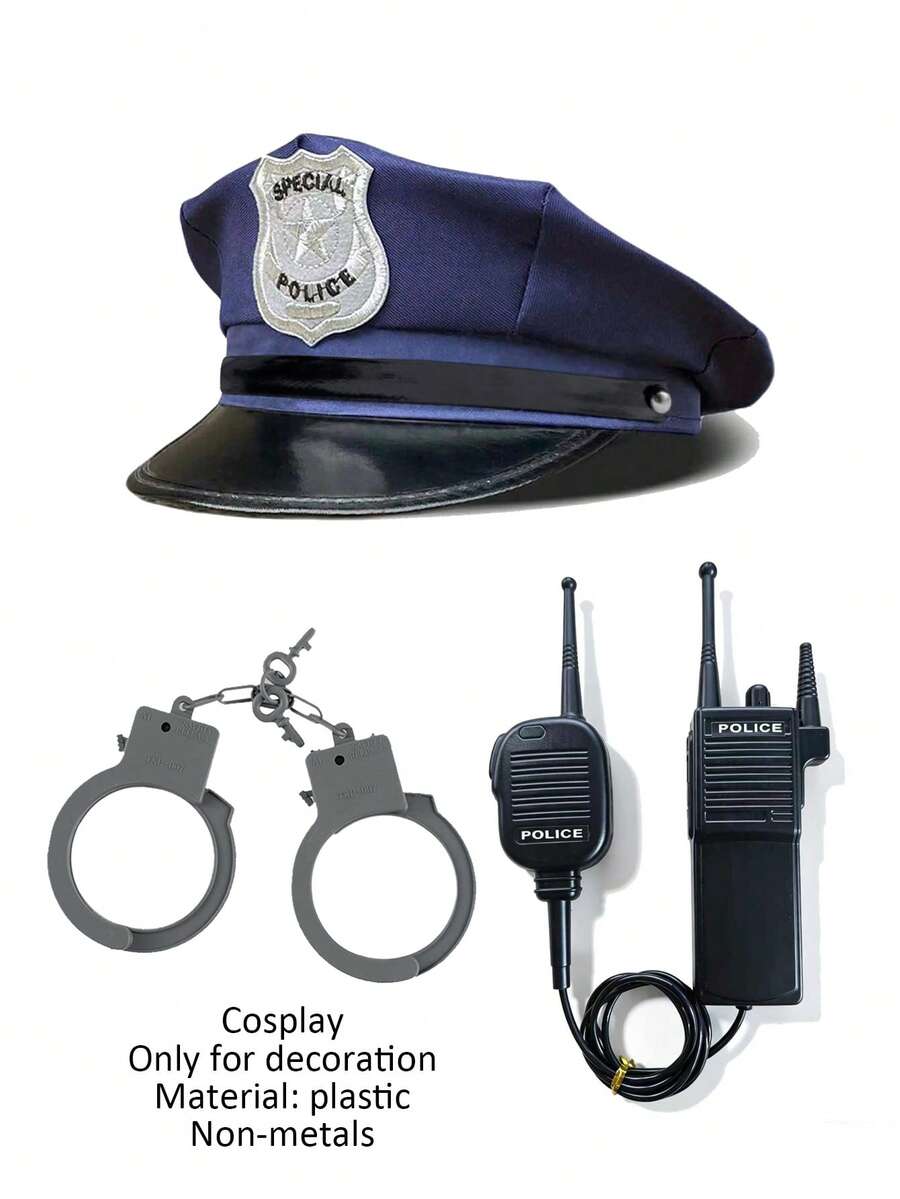 Multi-Piece Costume Accessory Set, Octagonal Hat, Cosplay Walkie-Talkie, Police Costume, Halloween, Valentine's Day, Party, Event, Dress-Up - Multicolor - View 1