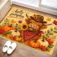 2D Highland Cow, Sunflower, Pumpkin Welcome Pattern Printed Long Runner Mat Series, Indoor Entryway Mat, Bedroom Bedside Mat, Kitchen Mat, Kitchen Long Runner, Suitable For Living Room, Laundry Room, Bathroom - Multicolor - View 5