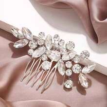 1pc Bridal Rhinestone Handmade Hair Comb, Wedding Dress Headpiece Accessory, Suitable For Wedding, Engagement, Evening Party And Photo Props - Multicolor - View 3