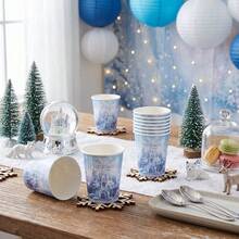 10/20/60 Pcs,Blue Ice Castle Printed Disposable 9oz Paper Cups,Frozen Pattern Drinking Cups,Heavy Duty Party Tableware For New Year Office Party,Frozen Princess Celebration,Winter Wonderland Gathering - Multicolor - View 2