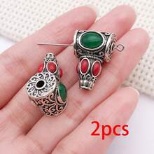 2pcs Three Hole Guru Beads Alloy Inlaid Turquoise Red Stone Buddha Head Charms For DIY Bracelet Handmade Mala Jewelry Making - Multicolor - View 16