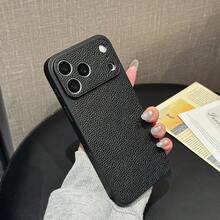 奢華 PU 皮革荔枝紋理啞光手機殼，相容 iPhone 18 Pro Max 18 Pro，防指紋硬殼適用於 17 Pro Max 16 Pro Max 15 14 Plus 13 Pro Max 12 11 16e 17e，18 & 17 系列大視窗蓋 - 黑色 - 查看 3
