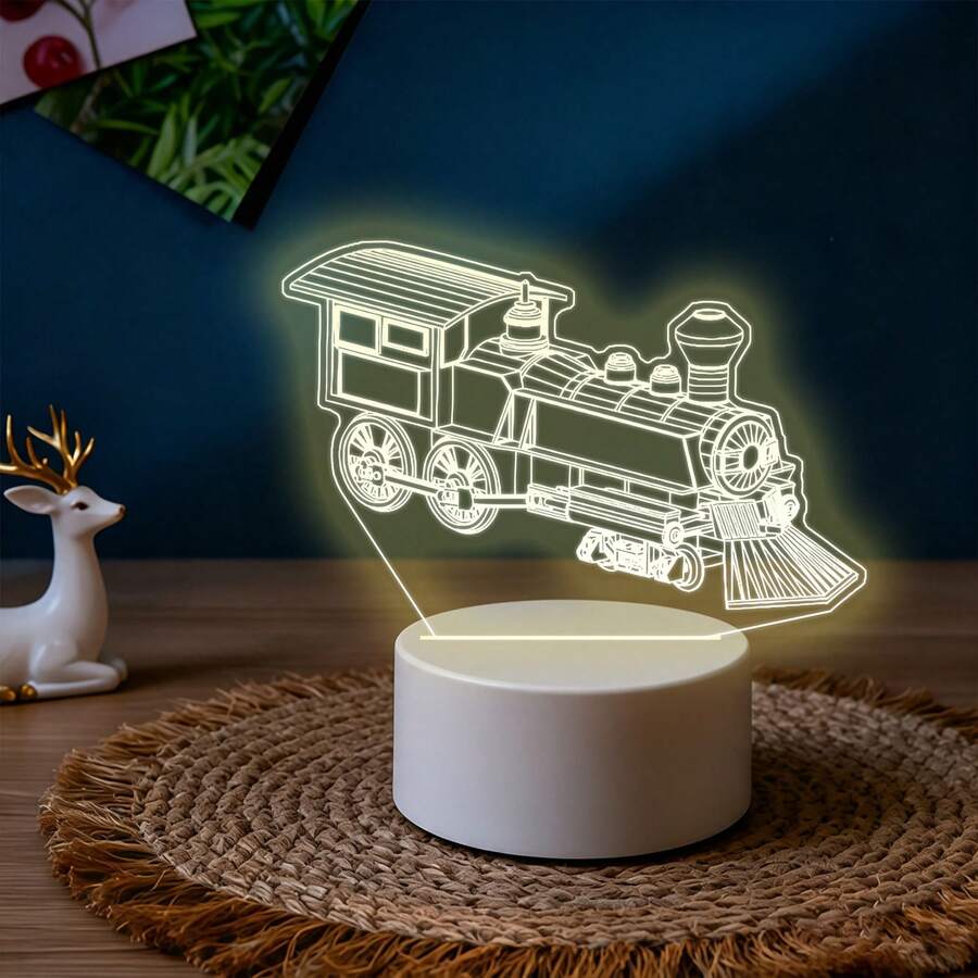 Vintage Steam Train Acrylic Night Light, USB Warm Light Powered Desktop Art Decor, Exquisite Line Laser Engraved, Retro Atmosphere Bedside Lamp, Locomotive Theme Design, Suitable For Train Enthusiasts, Creative Birthday Holiday Gift