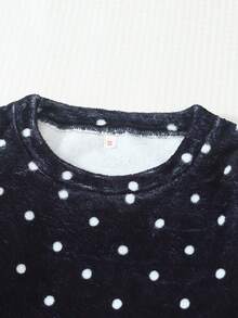 2pcs Women's Winter Polka Dot Print Thermal Lined Thick Crew Neck Long Sleeve Pants Soft Comfortable Pajama Set Homewear - Black - View 3