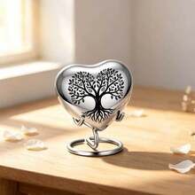 Mini Cremation Urn Heart-Shaped Keepsake Memorial Jar Pot Container | Small Urn For Funeral Ashes Burial | Stainless Steel Metal Keepsake With Stand | Silver - 2.75" Inches - Silver - View 5