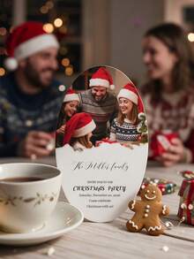 Personalized Oval Cards, Customized Photo And Text, Customized Family Photo Christmas Party Invitation, Merry Christmas Holiday Greeting Card, For Christmas Party Celebration, Customized Christmas Family Gathering Invitation Card, Gift Card/Gift Card/Blessing Card/Invitation/Commemorative Card - Multicolor - View 3
