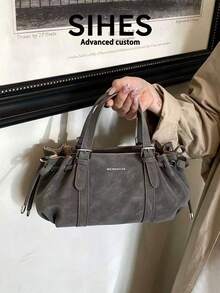1pc Solid Color PU Leather New Women's Backpack, Shoulder Bag, Crossbody Bag, Fashion Square Handbag, Boston Bag, Zipper Closure, Dual Handles, Suitable For Commuting, Shopping, Dating, - Grey - View 3